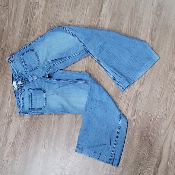 Free People Denim - Free People Lightweight Ankle Crop Cotton Faded Blue Jean Wide Leg Vintage 26